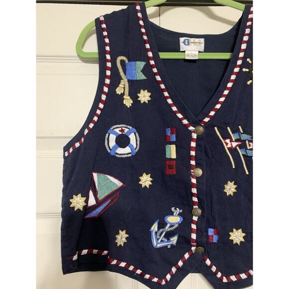 Vintage Paul Harris Design Embroidered Nautical Boat Beach Coastal Vest L - Picture 4 of 6